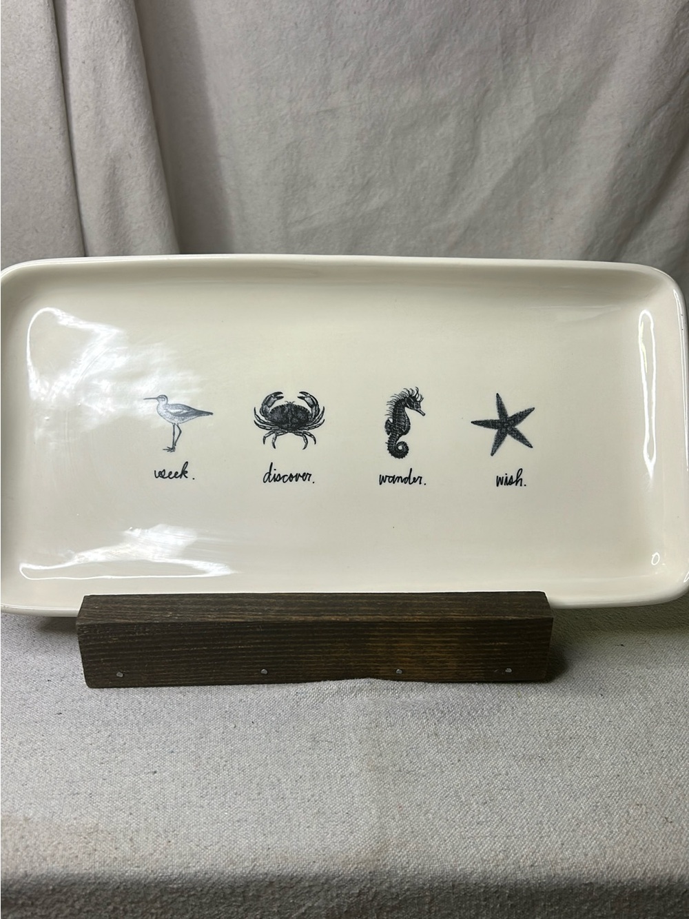Rae Dunn White Ceramic Serving Platter with Nautical Icons